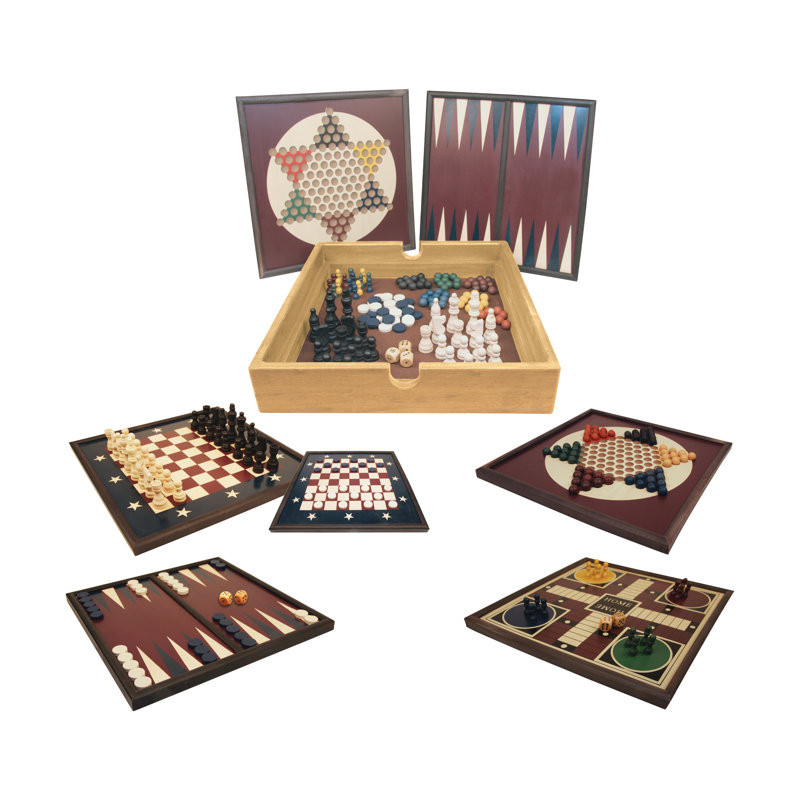 Classic 5-in-1 Wood Game Set with Felt-lined Storage