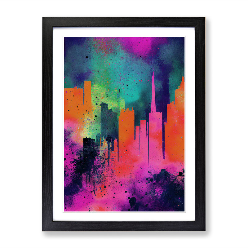 Splashed City Skyline No.1 - Framed Print, 46cm H x 34cm W x 2cm D, Black Framed