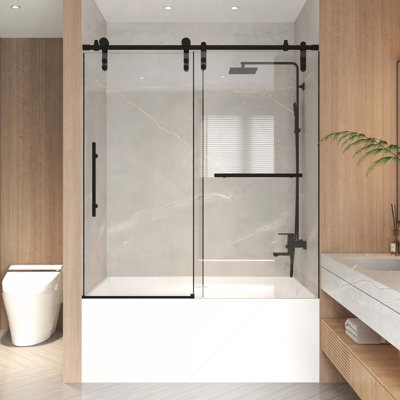 Porte de douche coulissante en verre trempé sans cadre de 8 à 56 po x l 66 po x H 66 po avec cadre en acier inoxydable