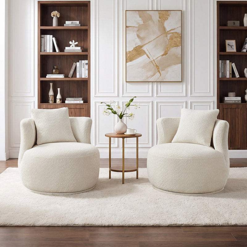 Fauteuil demi-tonneau pivotant de 31,89 po, fauteuil d'appoint rembourré à 360 ° avec coussin pour chambre et appartement (ensemble de 2)