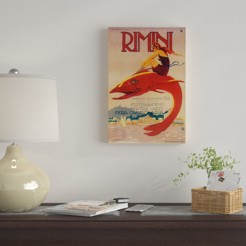 « rimini », affiche rétro sur toile, H 26 po x l 18 po x P 1,5 po, Toile tendue, Pas de tapis