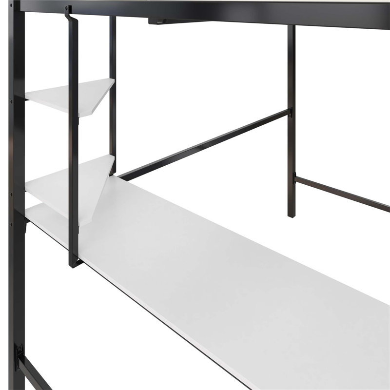 Lit mezzanine double Axel avec bureau et tablettes intégrés, une solution multifonctionnelle pour un sommeil confortable, une étude efficace et un rangement organisé