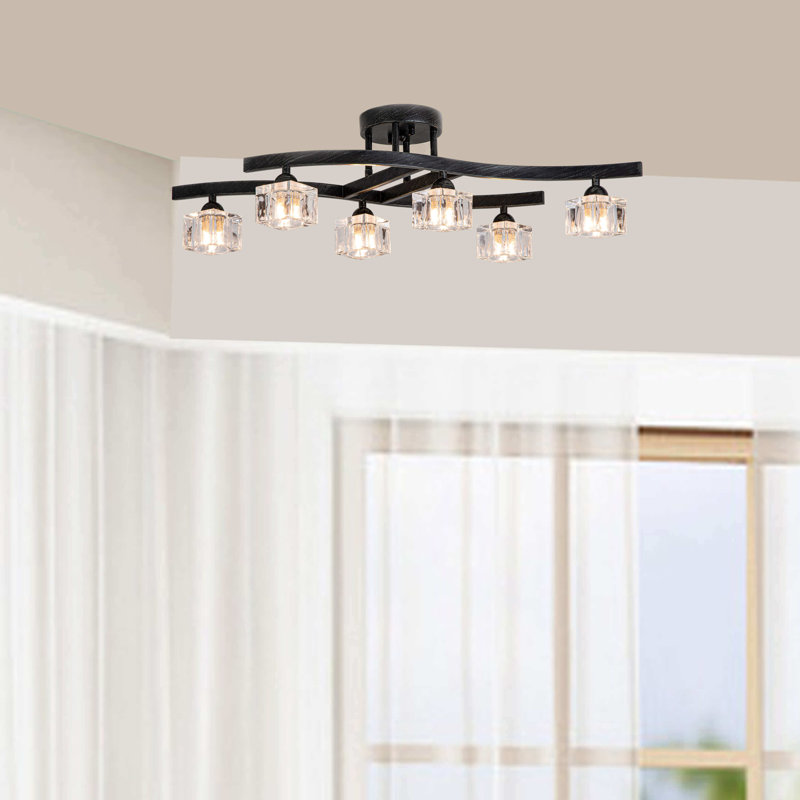Aika 6-Light Antique Black Flush Mount with Clear Shades