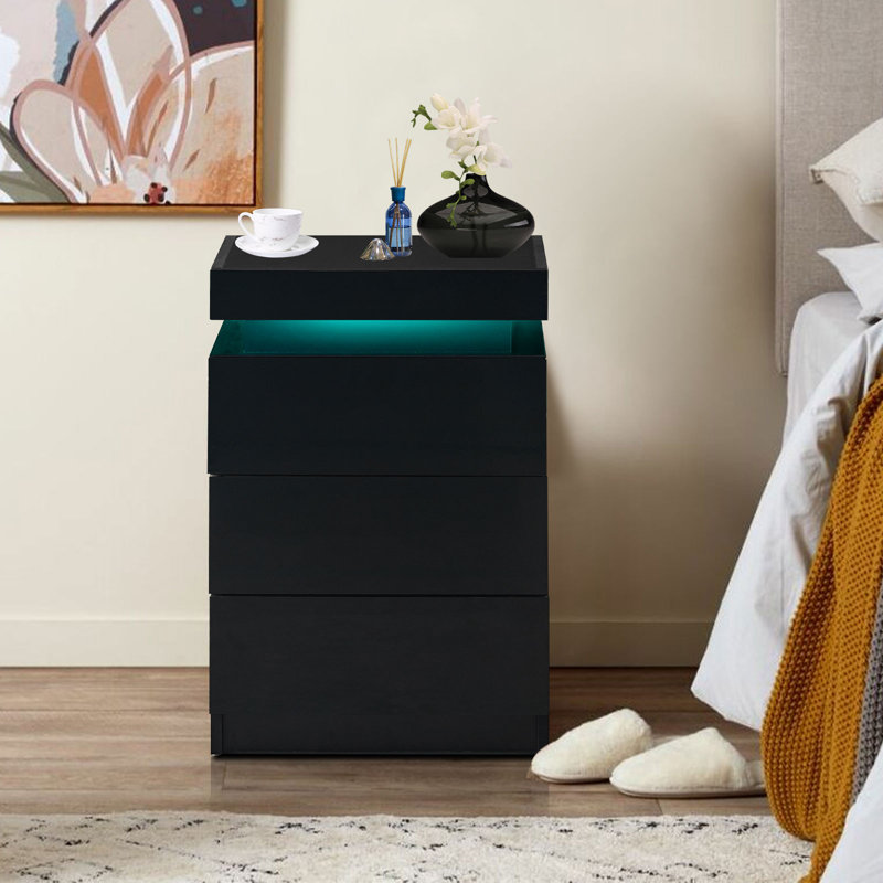 Aubai 45cm W Manufactured Wood Bedside Table, Black