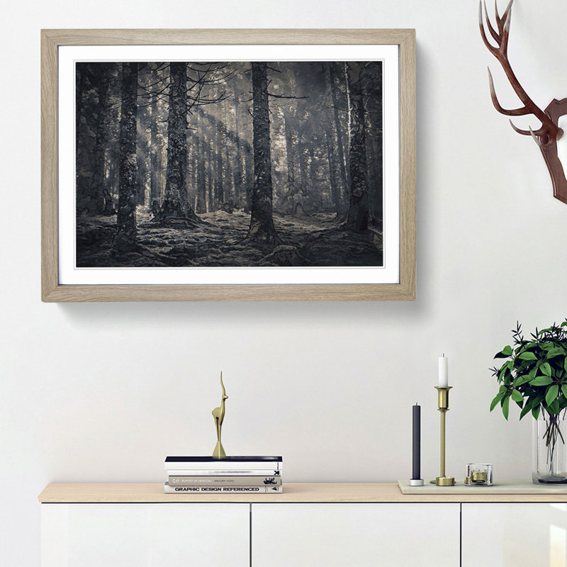 Pine Tree Forest - Picture Frame Graphic Art Print, Oak Framed, 36cm H x 48cm W x 2cm D