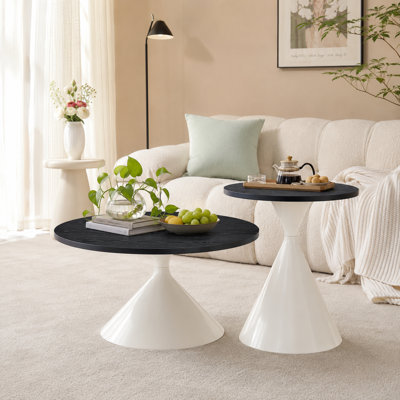 2‑Piece Round Coffee Table Set with Metal Base