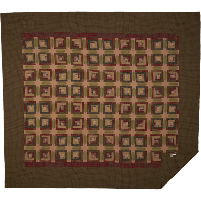 Rustic Navy and Green Cotton Patchwork California King Quilt Set