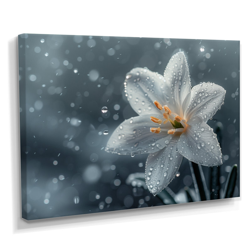 Fleurs blanches enneigées dans la brise hivernale - Décoration murale Snowdrops, Toile tendue, H 40 po x l 60 po x P 1,5 po