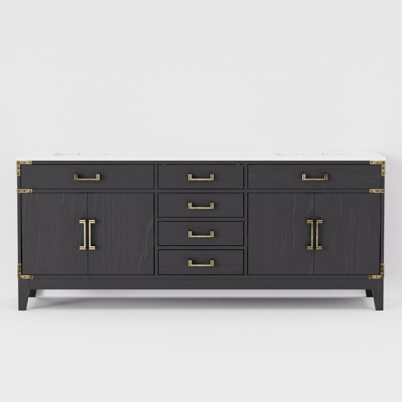 Laurel 80 in W x 22 in D  Double Bath Vanity Top, Black Oak, White Carrara Marble