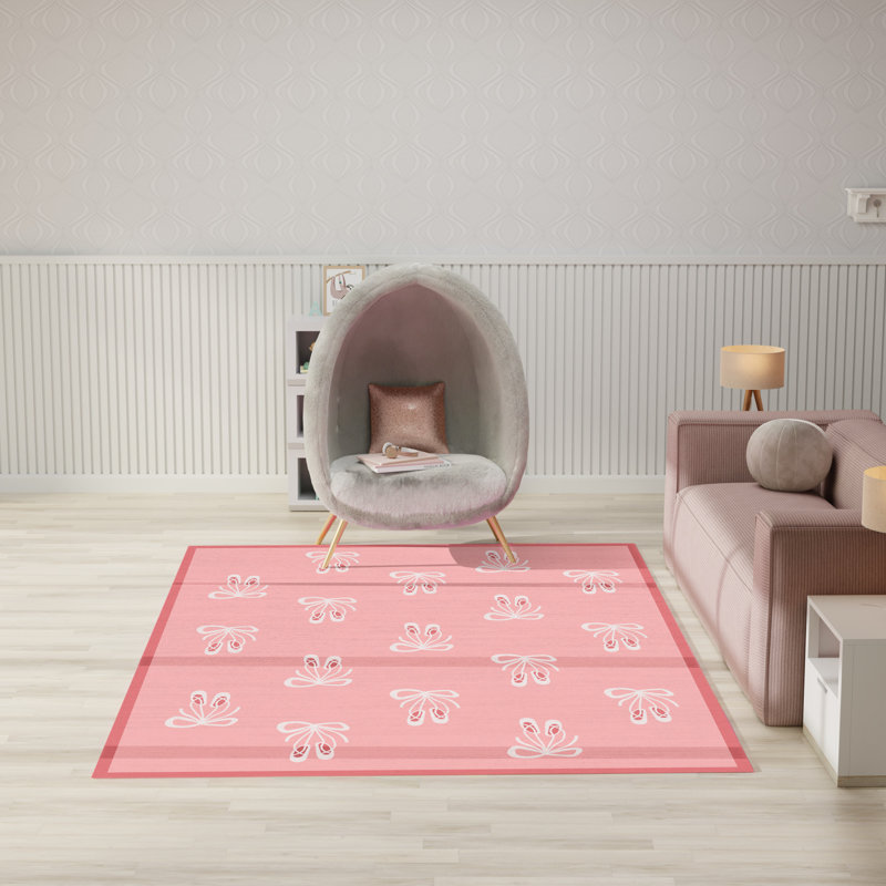 Arranjeet Machine Washable Pink Indoor Rug, Rectangle 6'6" x 9'2"