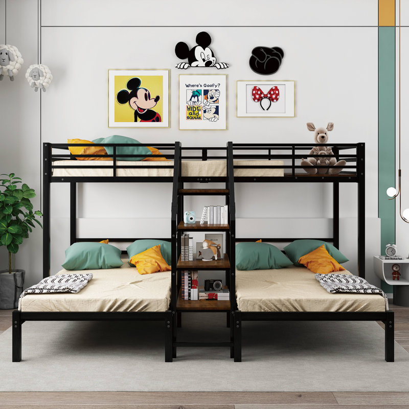 Graidy Kids Twin Over Twin & Twin Bunk Bed, Black
