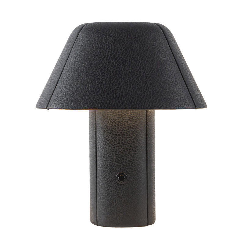 Folio 10-in Black dimmable LED Table Lamp, Brown Vegan Leather