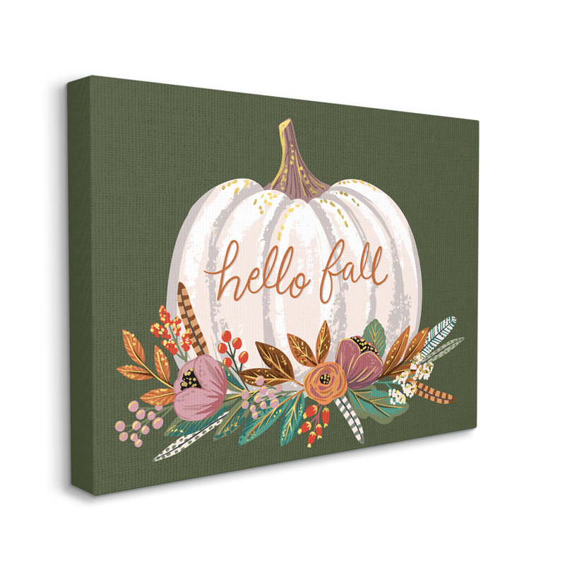 «Autumnal Hello Fall», citrouille, gourde et botanique, H 24 po x l 30 po x P 1,5 po, Toile tendue