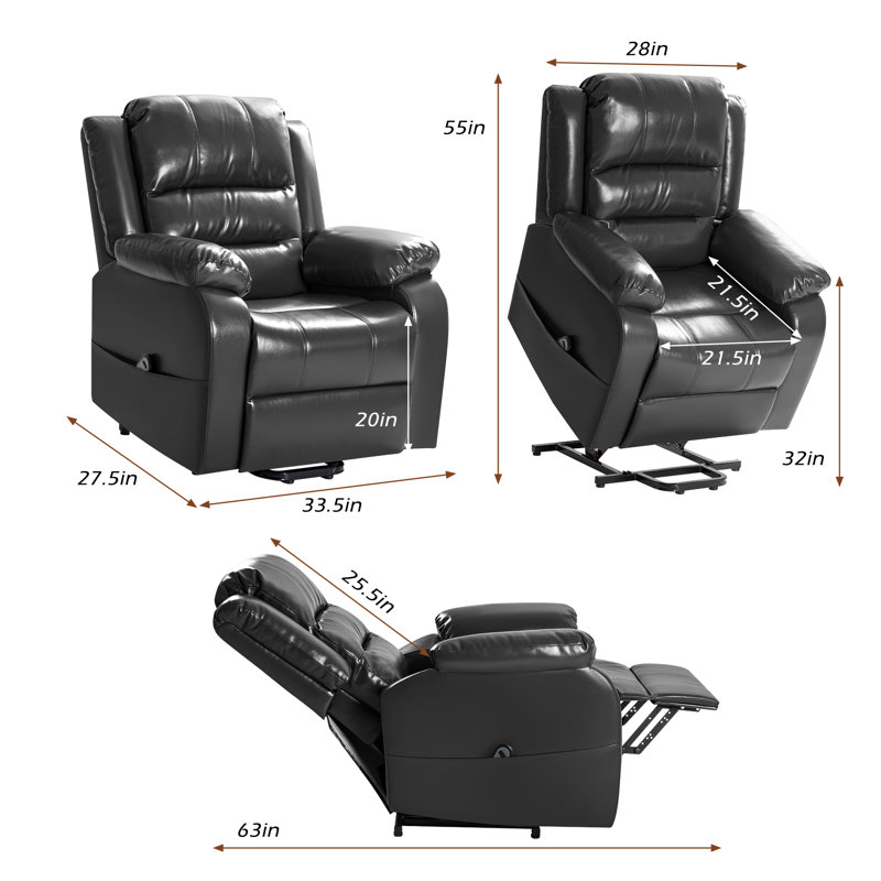 Fauteuil inclinable lève-personne standard de 33 po Onterrio, Similicuir noir