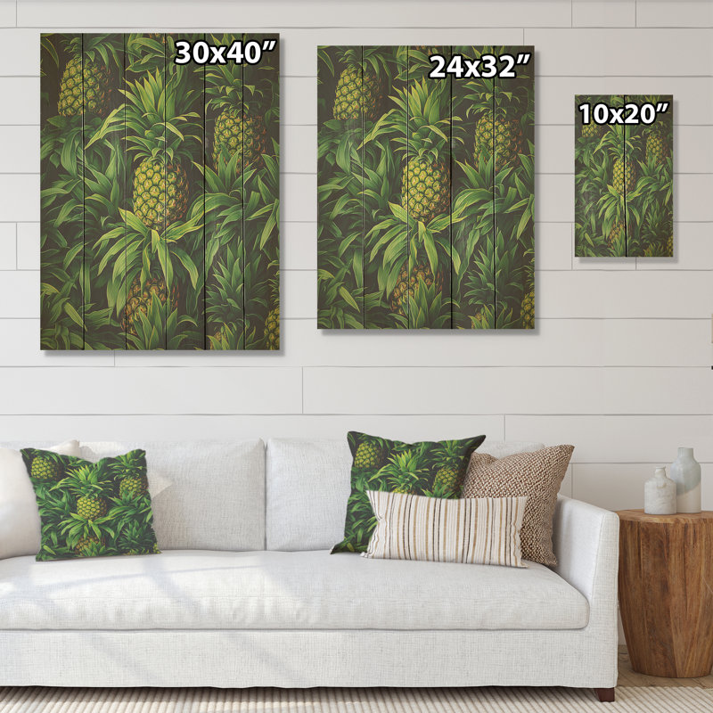 Tapisserie Tropicana Pinapple - Ananas, art sur bois de pin naturel, H 32 po x l 24 po