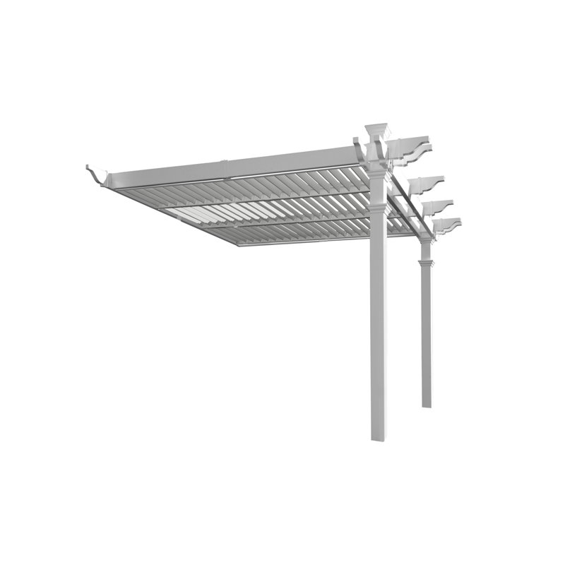 12x12 White Vinyl Elysium Attached Louvered Pergola