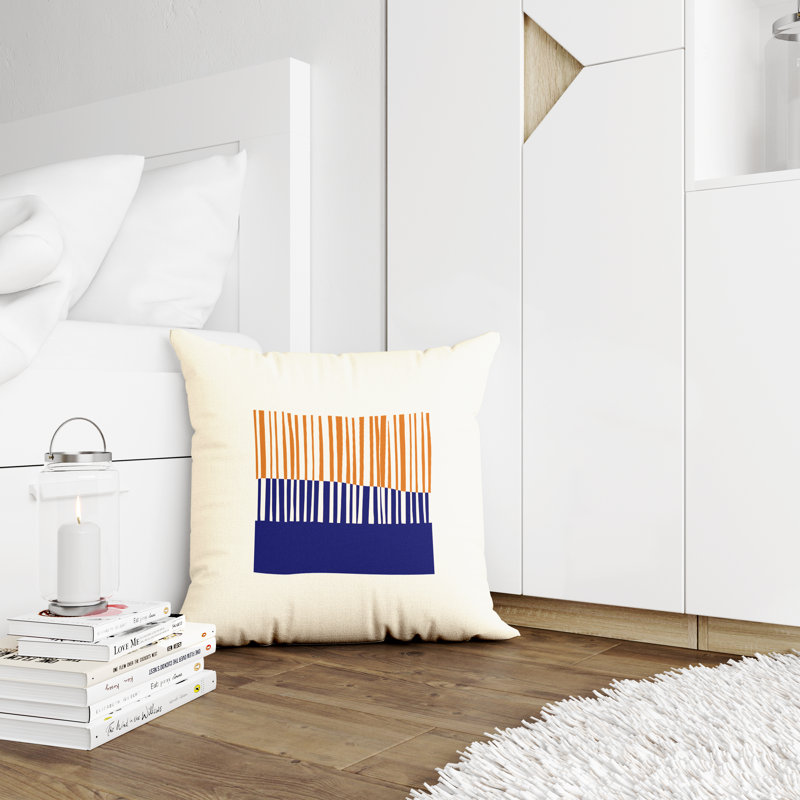 Jeté carré en polyester intérieur / extérieur, L 19 po x H 19 po, Orange / bleu marine