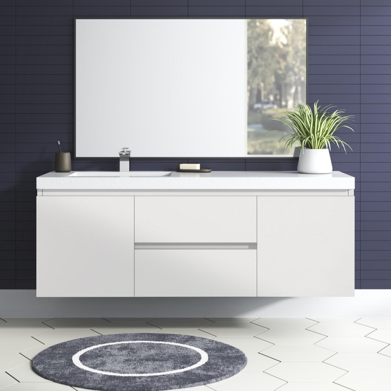 Single Bathroom Vanity with Acrylic Top, Hight Gloss White