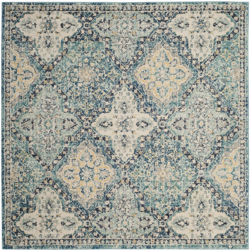 Tapis bleu clair / ivoire Osakis, Carré 5 pi 3 po