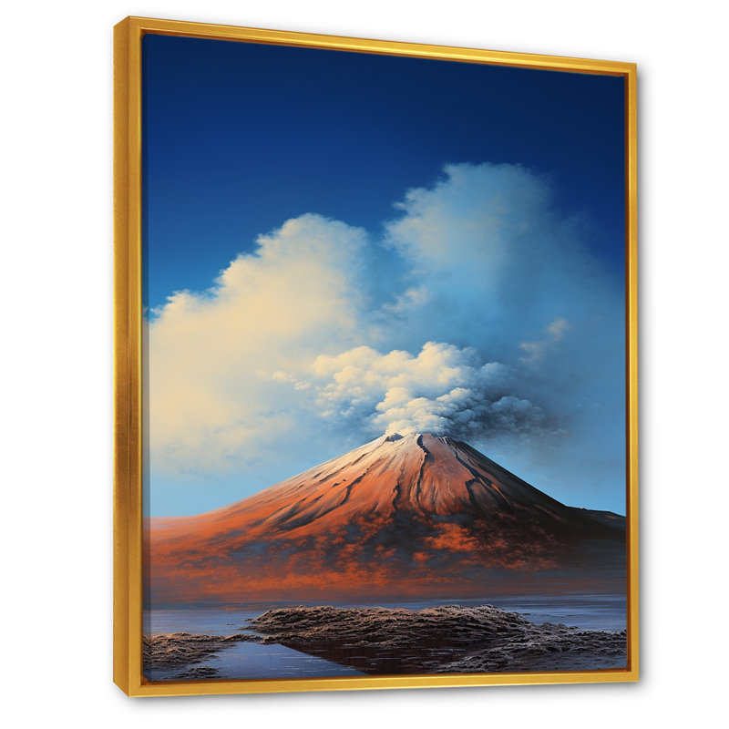 Volcan, volcan, rêverie sur toile, Cadre flottant doré, H 44 po x l 34 po x P 1,5 po