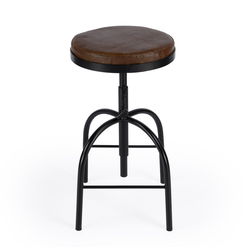 Annelisse Adjustable Height Stool, Medium Brown Genuine Leather