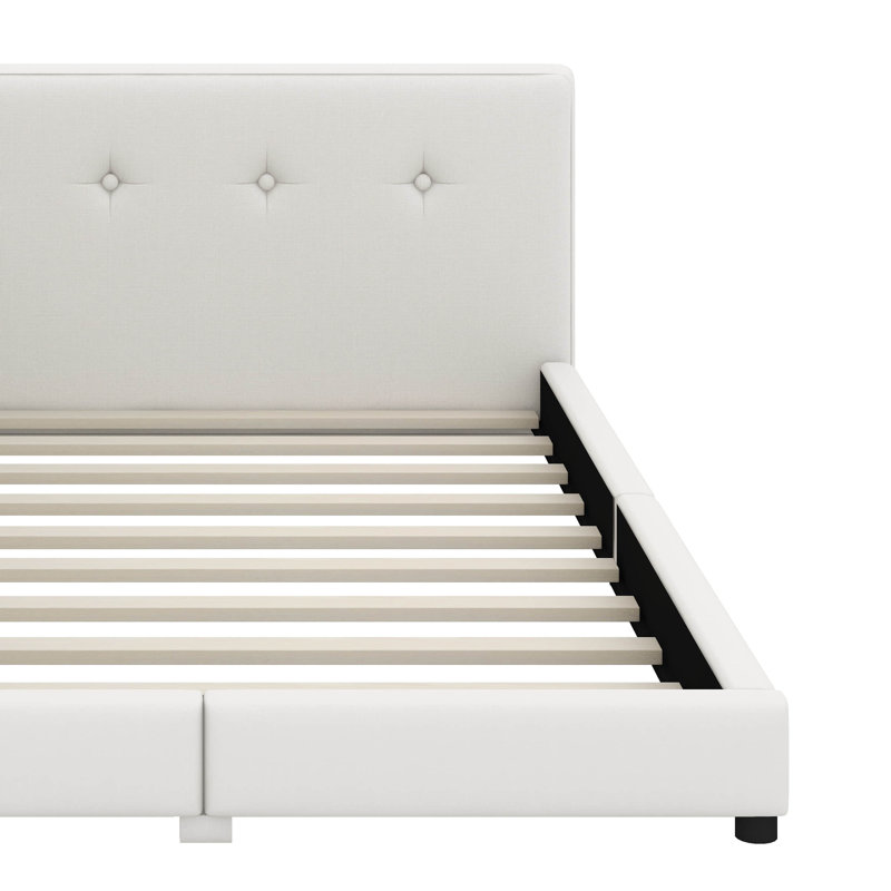 Lit plateforme double tapissier avec USB, Beige, Lit double