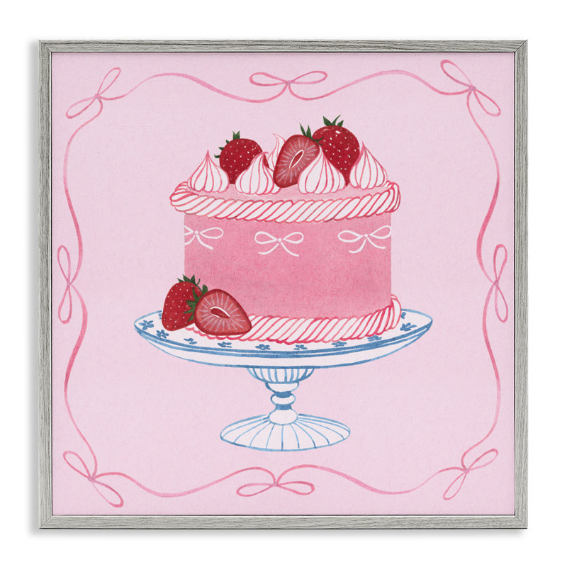 Giclée encadrée de gâteau rose aux fraises, design par Grace Popp, H 12 po x l 12 po, Estampe numérique Farmhouse