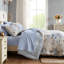 Ensemble de 7 édredons et coussins pour grand lit, motif floral beige / bleu, deux motifs, pour un usage quotidien-130192893-130192891