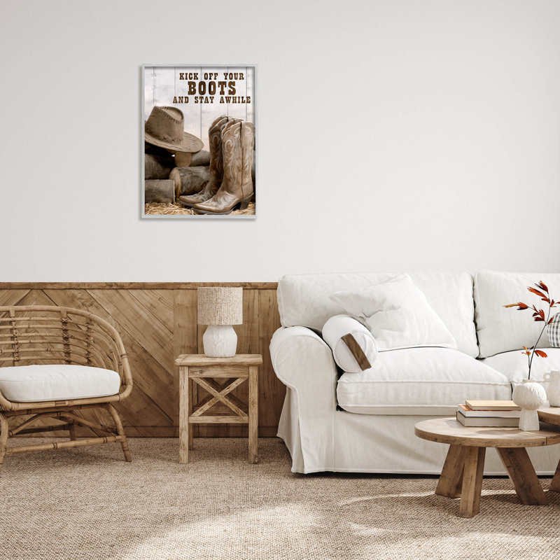 «Kick Off Bottes Stay A Time», estampe numérique par Kim Allen, H 30 po x l 24 po x P 1,5 po, Estampe numérique Farmhouse
