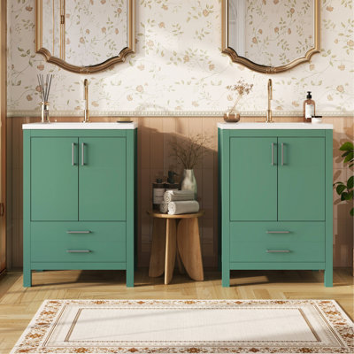 Ensemble de meuble-lavabo 48 po avec lavabo en céramique, meuble Storae autoportant moderne avec poignées argentées, portes à fermeture douce