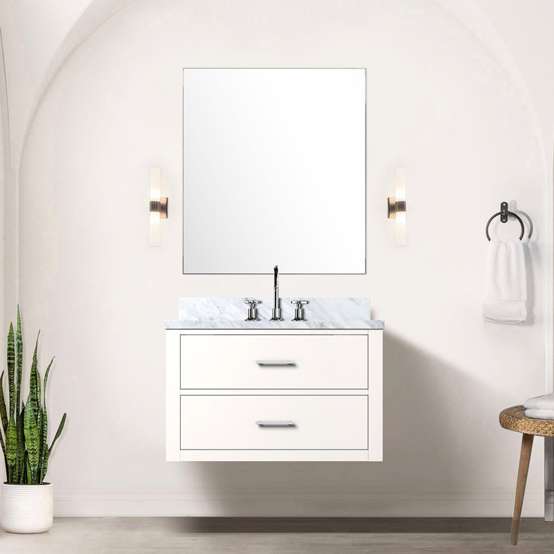 30 po Armoire de salle de bain blanche l 22 po x P 22 po avec comptoir en marbre et miroir 28 po
