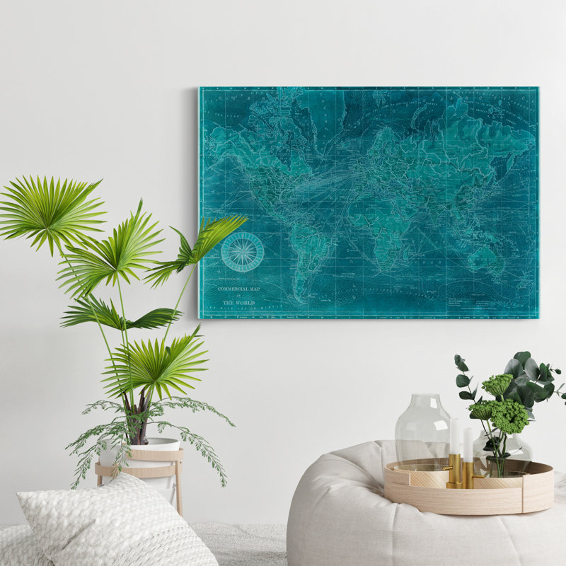 «Azure World Map», reproduction d'art sur toile, H 8 po x l 12 po x P 1 po