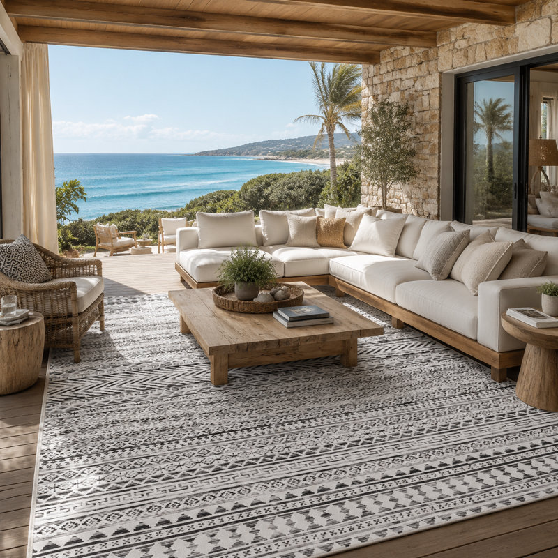 Tapis antidérapant et lavable Boho, Noir, Rectangle 9' x 12'