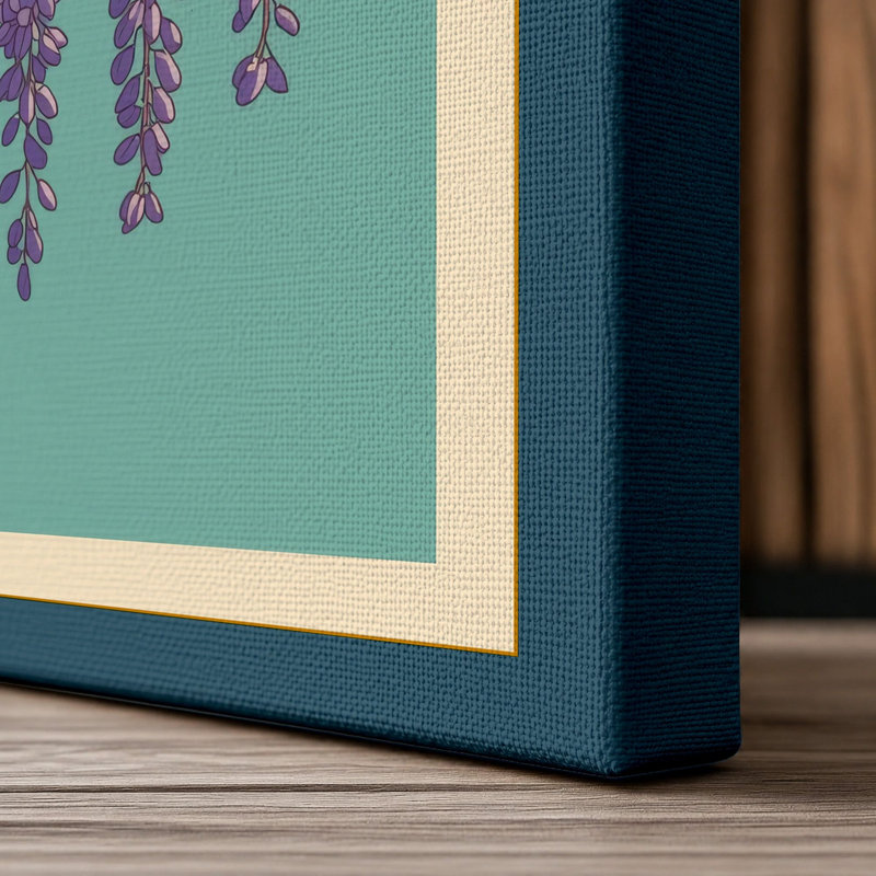 Cascading Wisteria Botanical - Wrapped Canvas, 24x16 - 61.0 x 40.6 cm, Teal Border