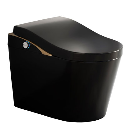 Toilette Smart Bidet avec chasse d'eau automatique, ouverture / fermeture, siège chauffant, lavage à l'eau chaude, mousse - noir, design contemporain, matériau principal en porcelaine, hauteur de confort de 17,5 pouces, fonction de chasse au jet siphonique,