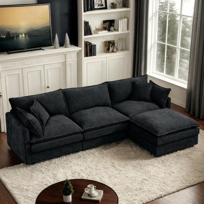 Eyisean 102" Chenille Modular Sectional Sofa with Ottoman, 3-Seater L Shape Cloud Couch with Upholstered & Pillow, Comfy Sleeper Sofa for Living Room, Bedroom, Office, Apartment, Easy Assembly
