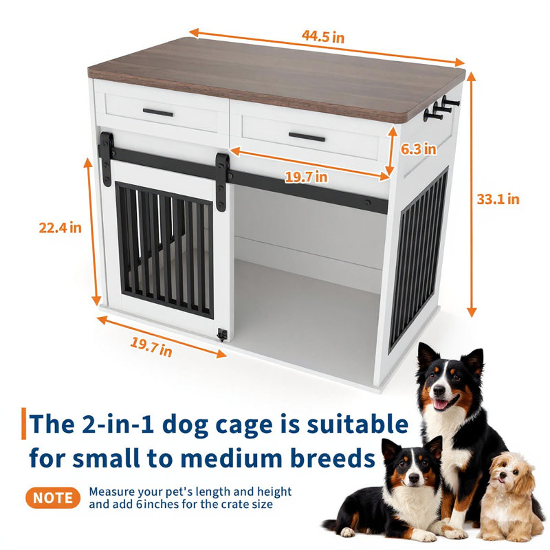 Meuble de rangement pour chien 44,5 po avec porte de grange coulissante, Blanc
