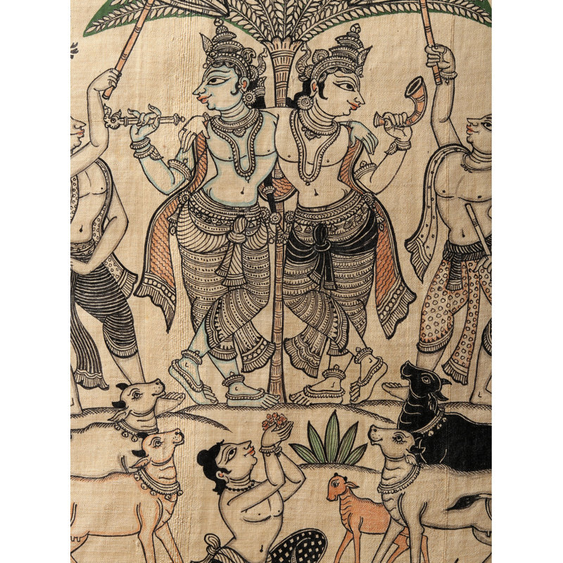 Harmonious Brothers - Krishna et Balarama | Peinture Patachitra | Aquarelle sur soie tussar