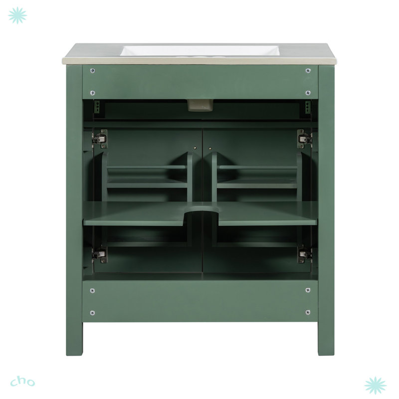 Meuble-lavabo 30 po avec lavabo en céramique, Vert