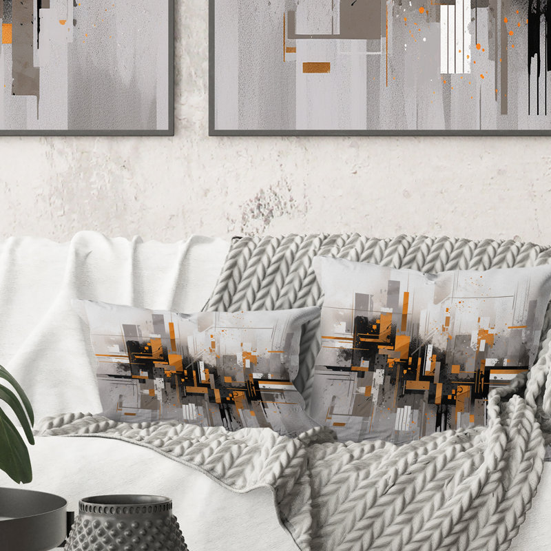 Coussin décoratif à rayures orange et gris audacieux