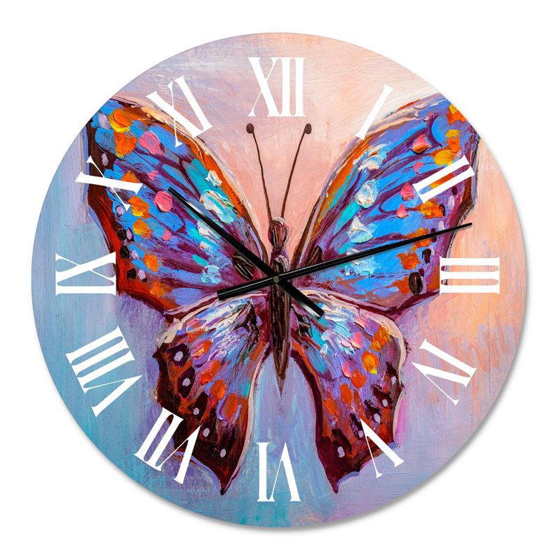 Vintage Blue Butterfly II - horloge murale moderne, Moyen