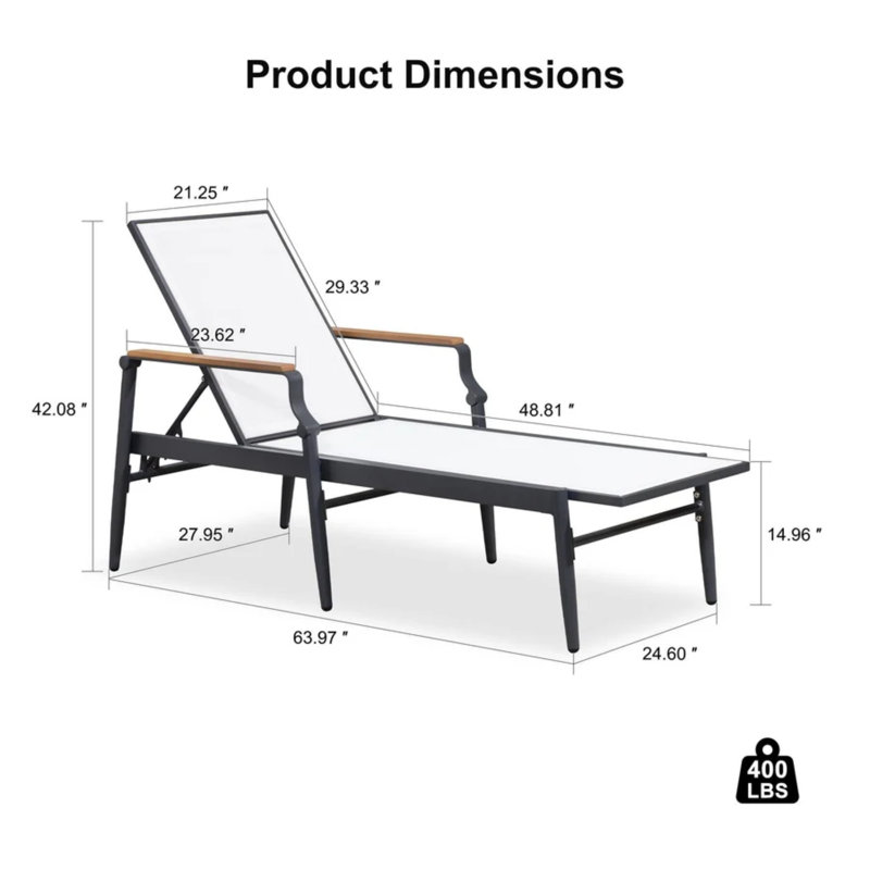 Purple Leaf Outdoor PVC-coated polyester Fabric Chaise Lounge Chair Set Of 2  Aluminum Chairs With Wooden Armrest
