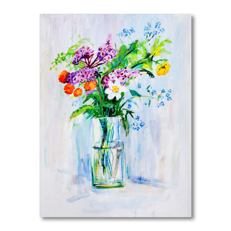 Bouquet de fleurs d'été - peinture, H 20 po x l 12 po, Toile tendue