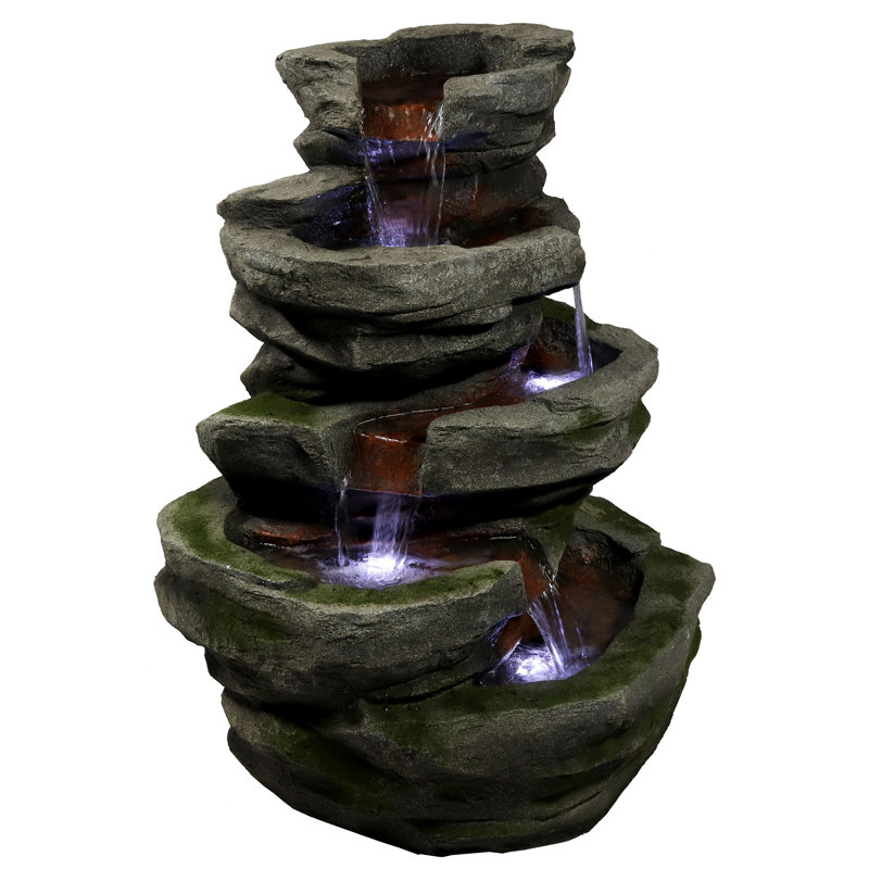 Hugo Cobblestone Rock Polyresin Outdoor Water Fountain with Lights