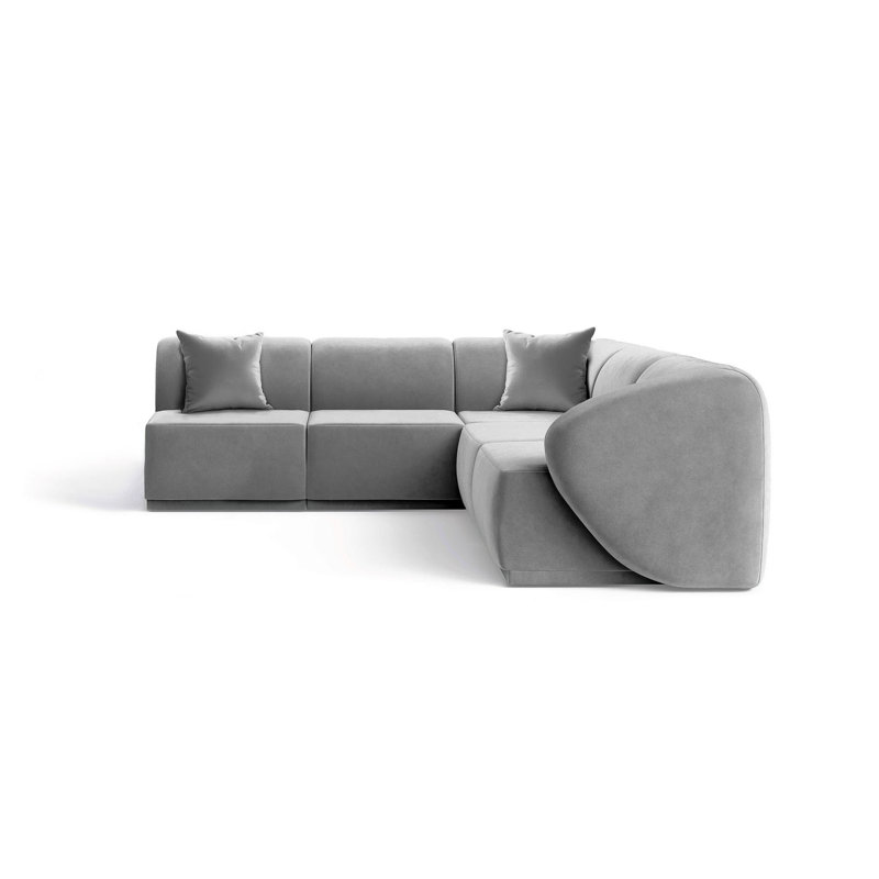 Modern Velvet Modular Sectional with Sculpted Silhouette, Grey Velvet