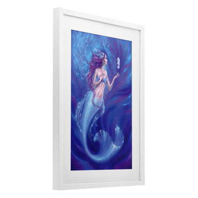 Jewel Bedecked Mermaid & Seahorse Framed Print Under Glass, design by Rachel Anderson