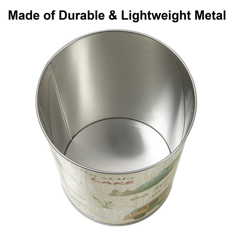Teal and Beige Metal Outdoor-Themed Wastebasket