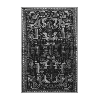 Tapis oriental en chenille / polyester tissé à la machine en noir / gris Mehraz