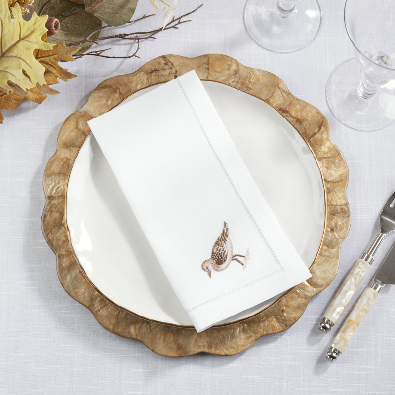 Ensemble de 6 serviettes de table brodées en coton Songbird - bordure ajourée avec motif inspiré de la nature, 20 po x 20 po
