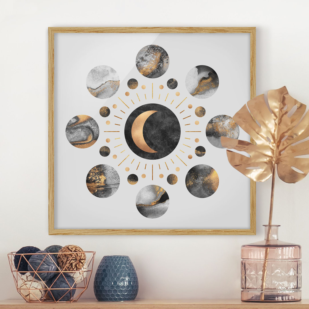 Gerahmter Grafikdruck Moon Phases Abstract Gold